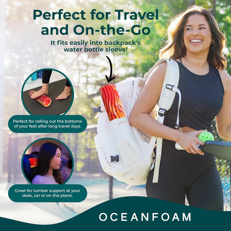 Oceanfoam Ripple Travel Foam Roller (11" x 3.35") Firm Mini Foam Roller for Physical Therapy, Deep Tissue Massage, Back Pain - High Density, Wave Textured, Yoga, Exercise (Red, Gold & Natural Marbled) - Image 4